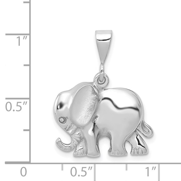14k White Gold Elephant Necklace Charm Pendant, unisex high polished, 2-D - Picture 4 of 4